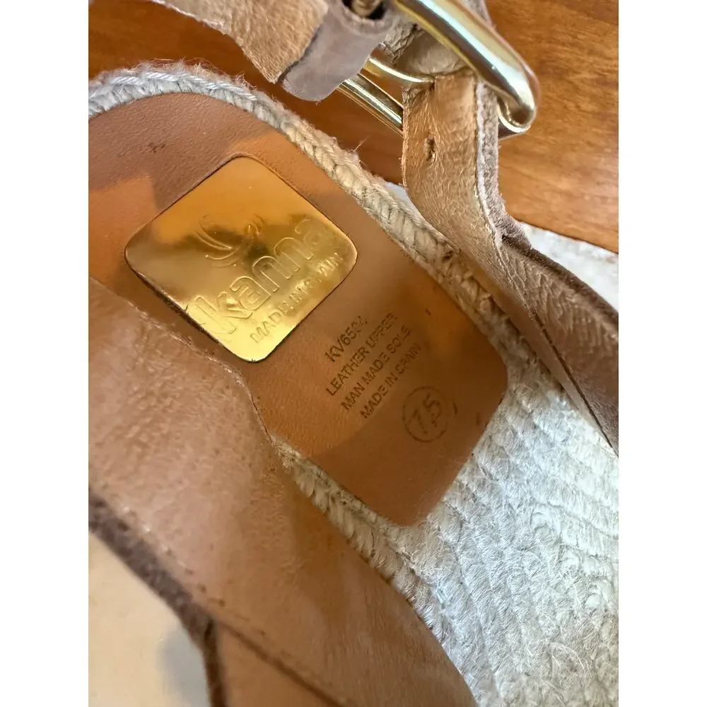 Kanna Espadrille Low Platform Wedge Sandals Tan Suede 7.5